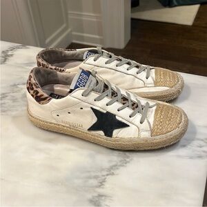 Golden Goose White and Black Sneakers with Leopard Detail